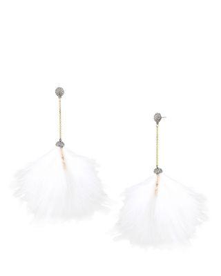 Steve Madden Angels And Wings White Pom Pom Linear Earring Crystal