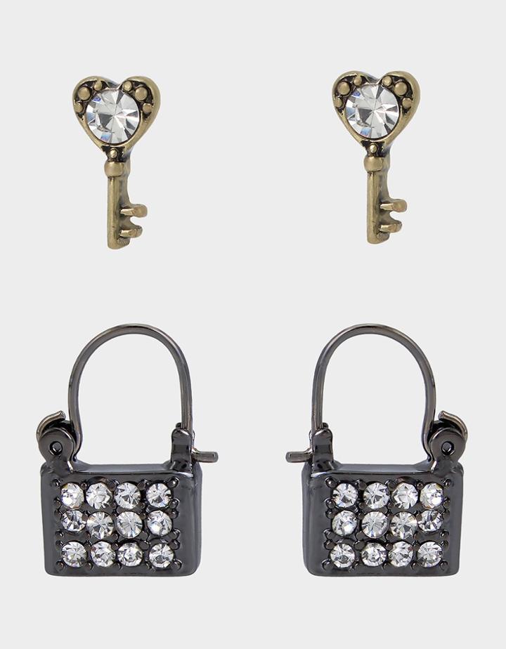 Betseyjohnson Lock And Key Earring Sets Crystal