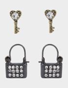 Betseyjohnson Lock And Key Earring Sets Crystal