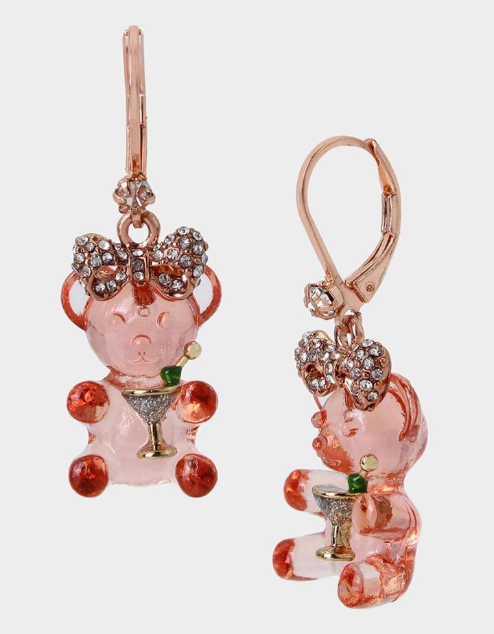 Betseyjohnson Party Animal Bear Earrings Pink