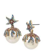 Steve Madden Glitter Reef Pearl Drop Earrings Multi