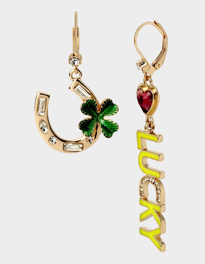 Betseyjohnson Protect Ya Neck Lucky Mismatch Earrings Yellow