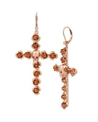 Steve Madden Duchess Of Betseyville Cross Earrings Rose Gold