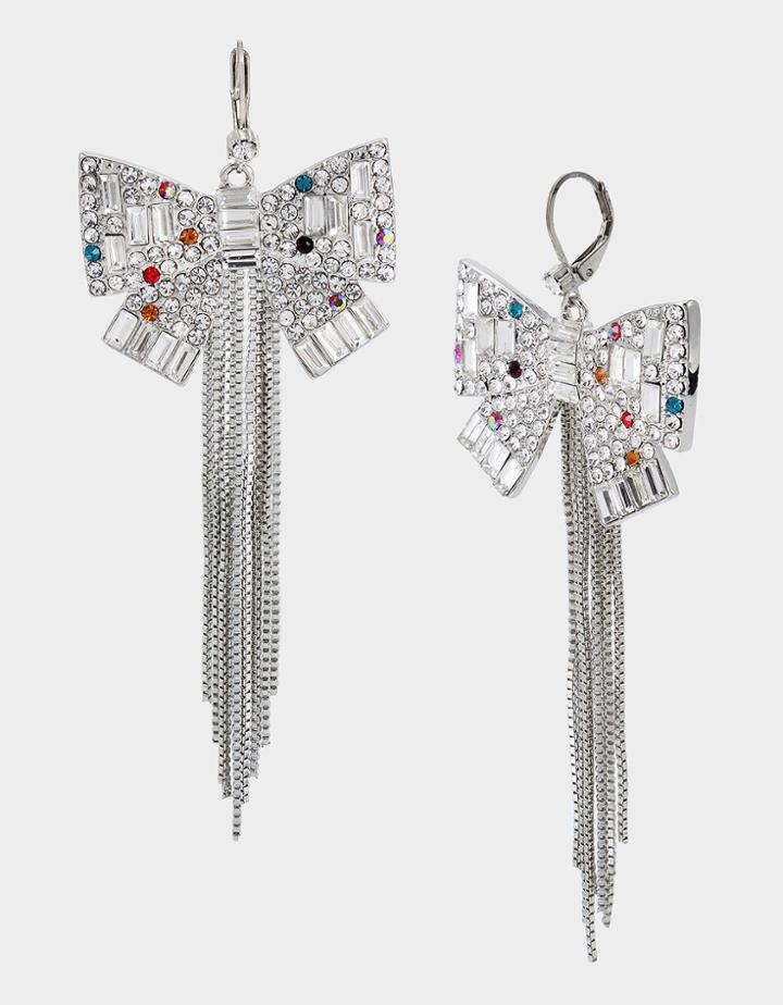 Betseyjohnson Pop Heart Bow Fringe Earrings Multi