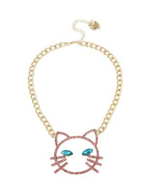 Steve Madden Just Kitten Around Openwork Cat Pendant Pink