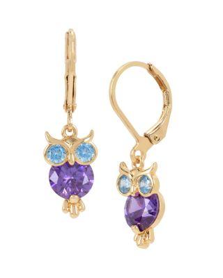 Steve Madden Betseys Critters Owl Drop Earrings Purple