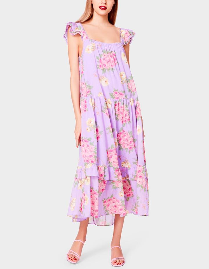 Betseyjohnson Bouquet Flutter Sleeve Maxi Dress Multi