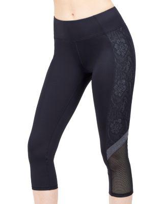 Steve Madden Floral Mesh Colorblock Cropped Legging Black/grey