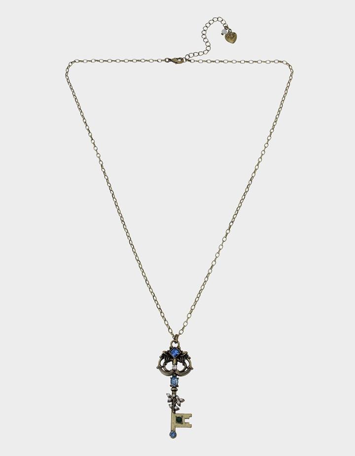 Betseyjohnson Lock And Key Long Pendant Blue