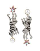 Steve Madden Magical Creatures Large Tiger Earrings Pink