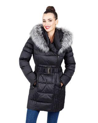 Steve Madden Belted Faux Fur Trimmed Puffer Coat Black
