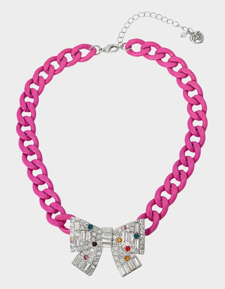 Betseyjohnson Pop Heart Statement Bow Necklace Pink