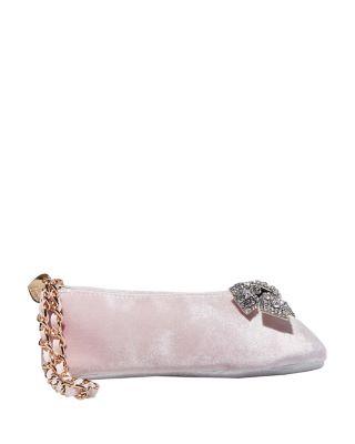 Steve Madden Tippee Toe Velvet Ballet Slipper Wristlet Pink