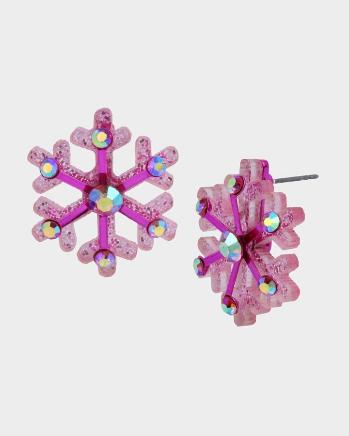 Betseyjohnson Pink Xmas Snowflake Studs Pink