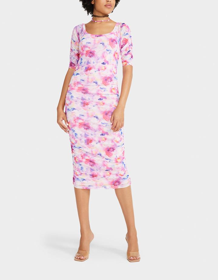 Betseyjohnson Sunset Floral Mesh Dress Pink