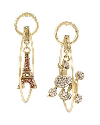 Steve Madden Betsey Blast Paris Mismatch Hoop Earrings Pink