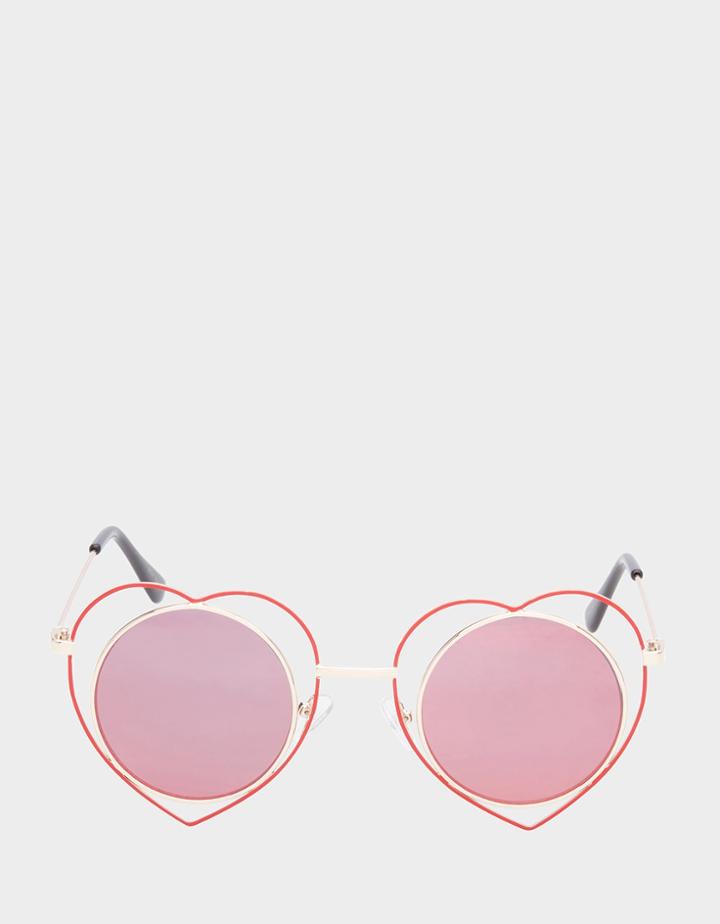 Betseyjohnson Heart Rimmed Round Sunglasses Red