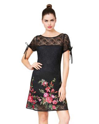 Steve Madden Lace Dress With Embroidery And Tie Details Black Multi