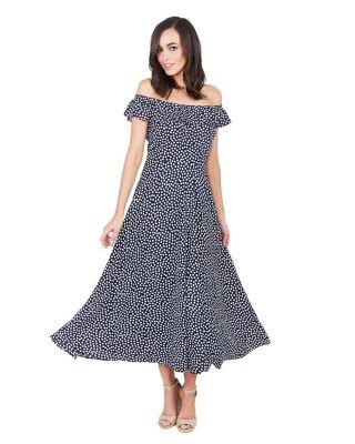 Steve Madden Tiny Dots Ruffle Neck Dress Navy
