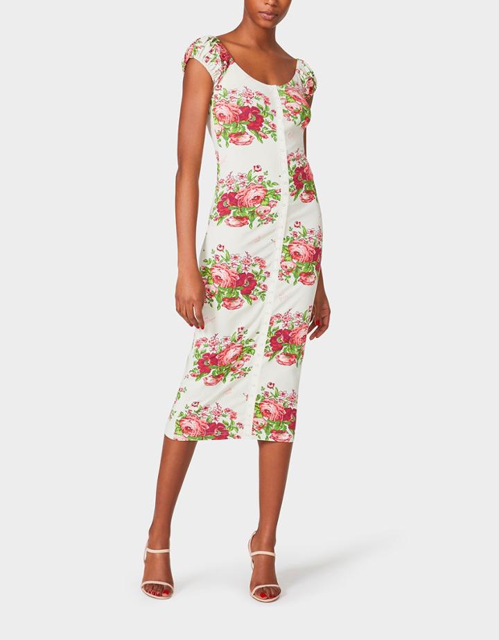 Betseyjohnson Betseys Vintage Inspired On-off Shoulder Dress Cream Multi