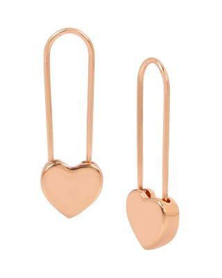 Steve Madden Not Your Babe Heart Hoop Earrings Rose Gold