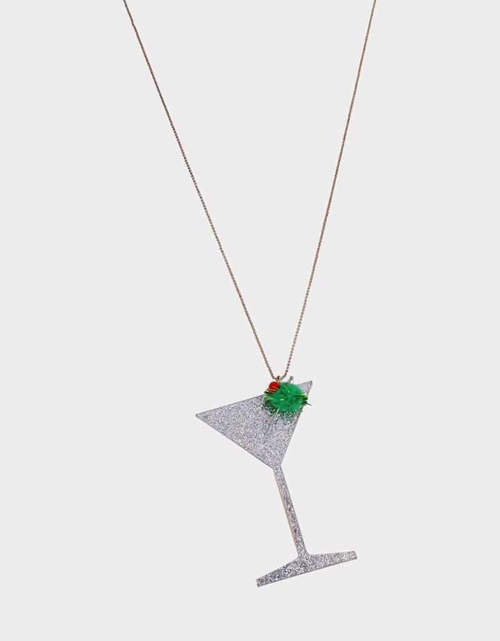 Betseyjohnson Cheers Martini Long Resin Pendant Silver