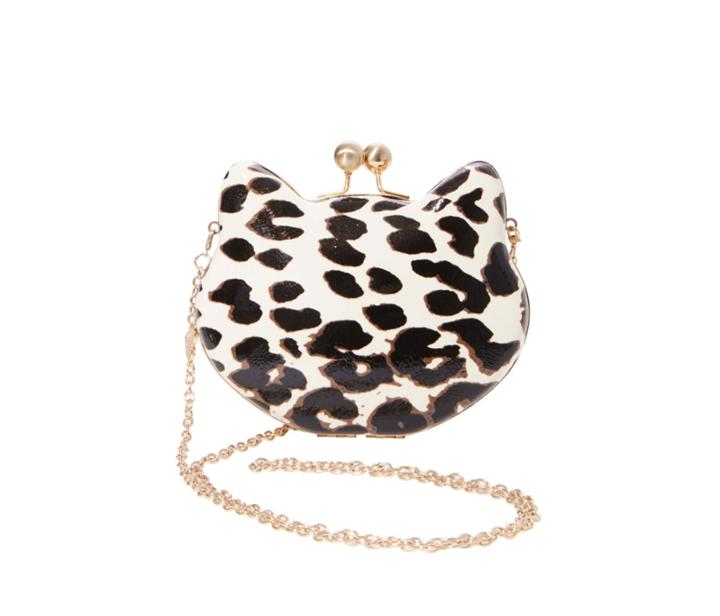 Betseyjohnson Here Kitty Kitty Hard Frame Crossbody Leopard