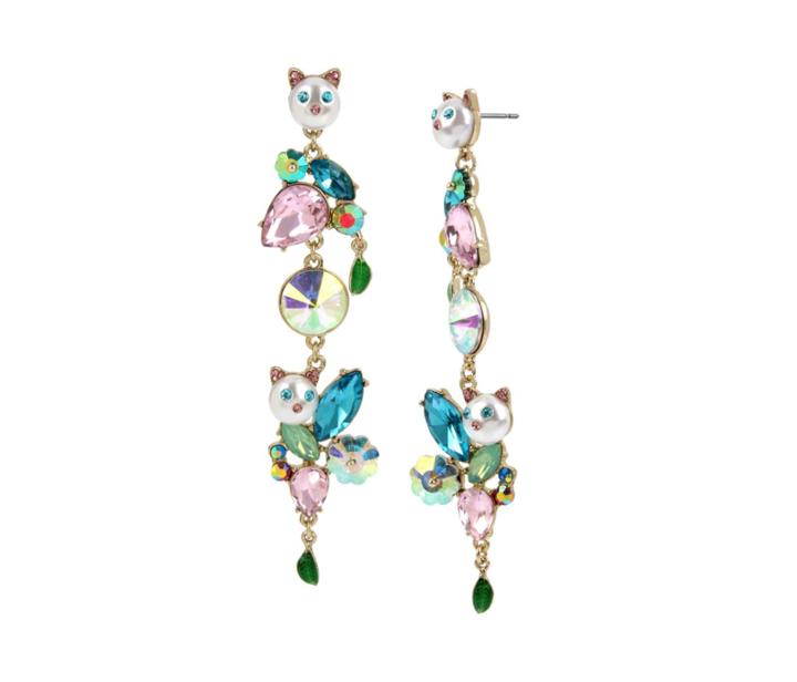 Betseyjohnson Just Kitten Around Cat Linear Earrings Multi