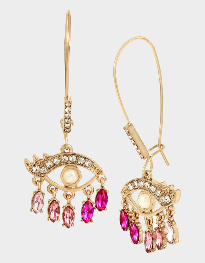 Betseyjohnson Protect Ya Neck Evil Eye Hook Earrings Pink