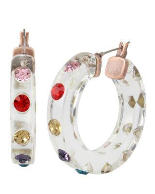 Steve Madden Confetti Multi Stone Lucite Hoop Earring Multi
