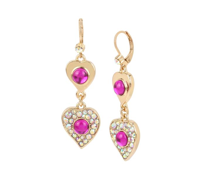 Betseyjohnson Breaking Hearts Double Drop Earrings Pink