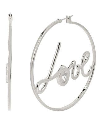 Steve Madden Betsey Blue Love Hoop Earrings Crystal