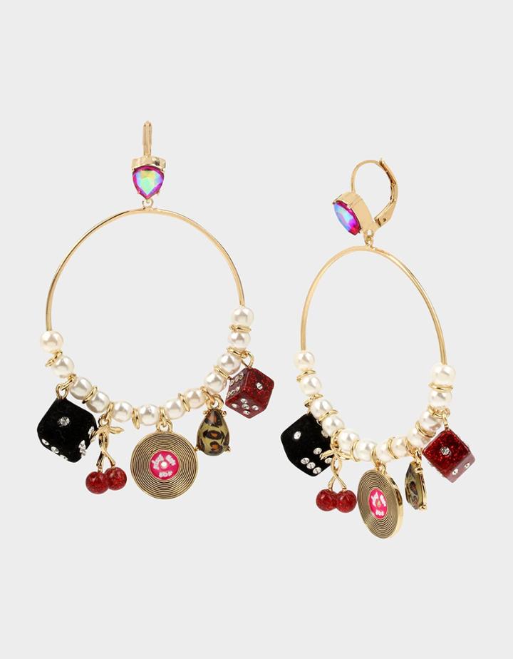 Betseyjohnson Retro Glam Charm Hoop Earrings Multi