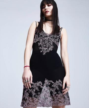 Betseyjohnson Bj Vintage Embroidered Dress Black