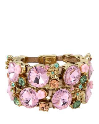 Steve Madden Marie Antoinette Stone Leather Magnetic Bracelet Pink Multi