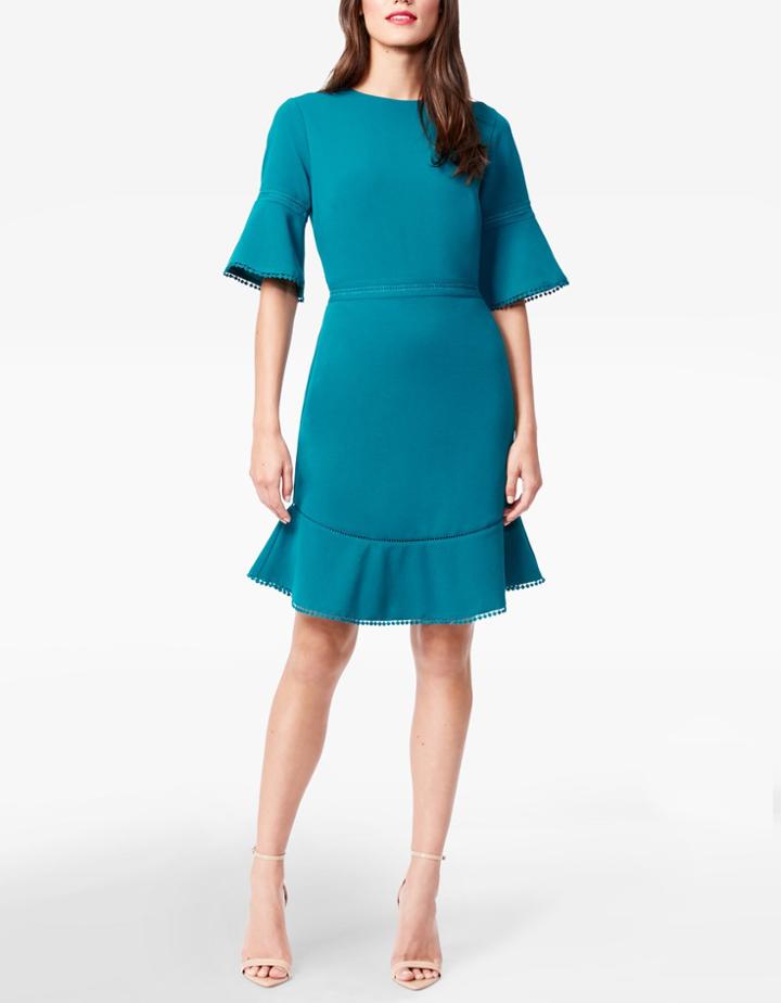 Betseyjohnson Bell Sleeve Scuba Crepe Dress Teal