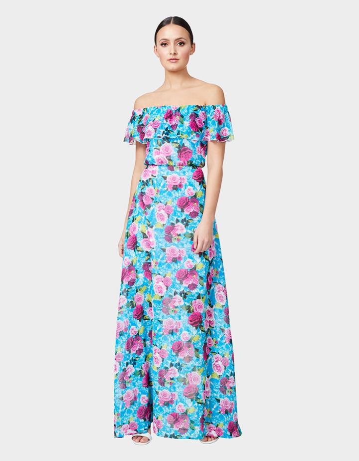 Betseyjohnson Drowning Roses Maxi Dress Blue Multi