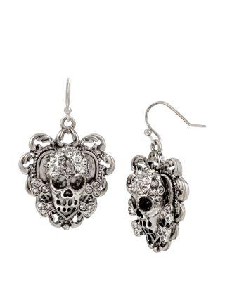 Steve Madden Throwback To Vintage Skull Earrings Crystal