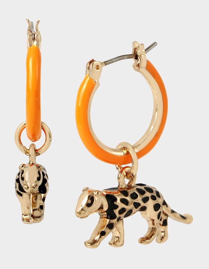 Betseyjohnson True Leopard Huggie Hoops Orange