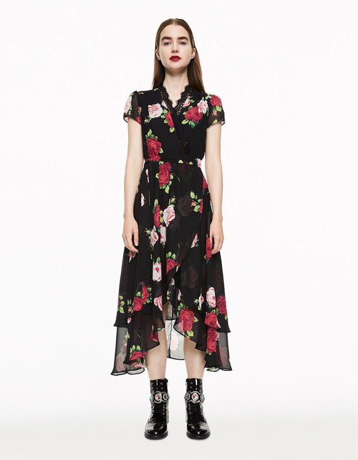 Betseyjohnson Floating Roses Lace Trim Wrap Dress Multi