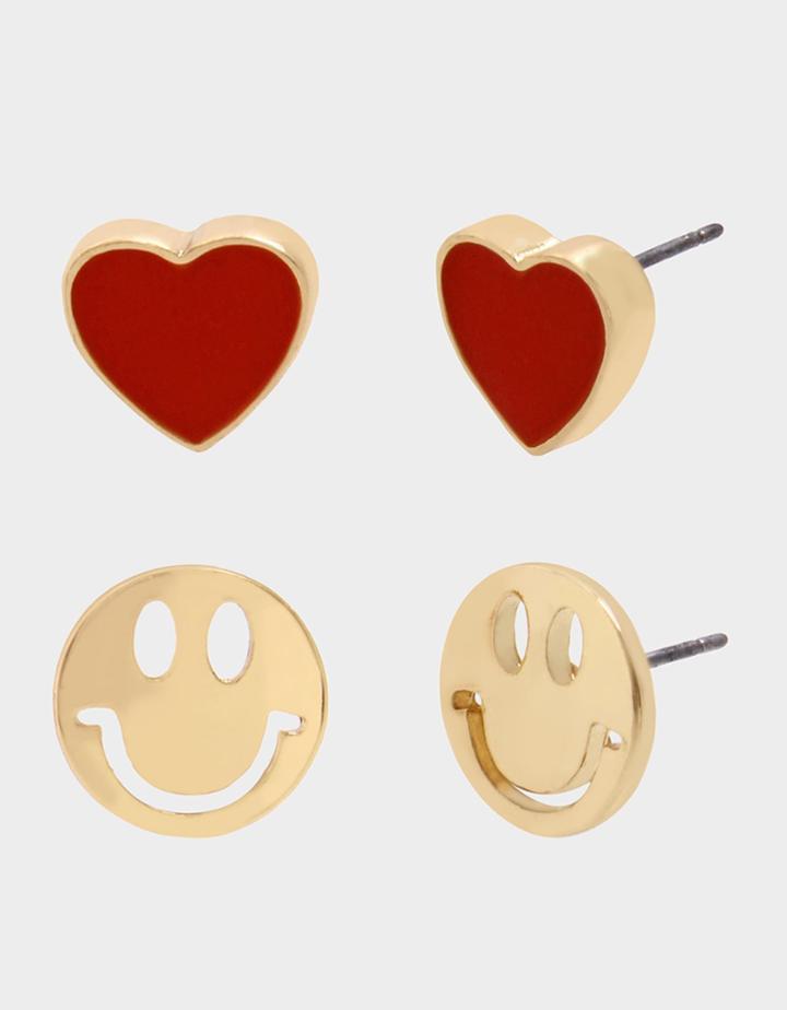 Betseyjohnson Love Is Love Smiley Stud Set Red