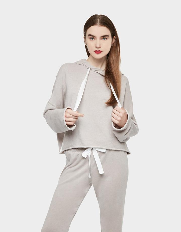 Betseyjohnson Raw Edge Twill Tape Cropped Hoodie Sand