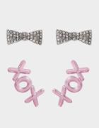 Betseyjohnson Pop Heart Xox Bow Earrings Pink