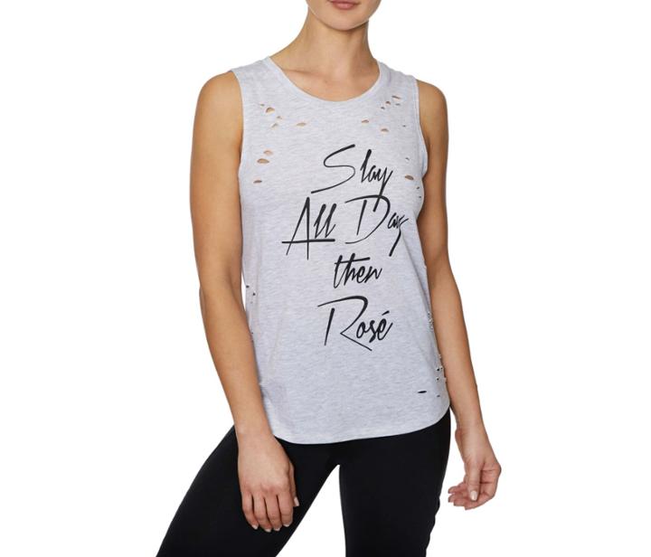 Betseyjohnson Slay All Day Distressed High Low Muscle Tee Grey