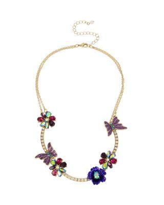 Steve Madden Butterfly Blitz Flower Frontal Necklace Purple