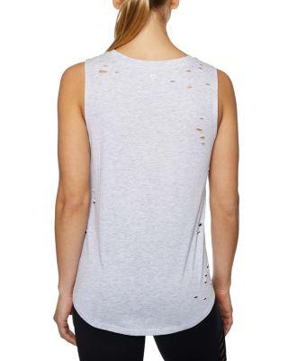 Steve Madden Slay All Day Distressed High Low Muscle Tee Grey