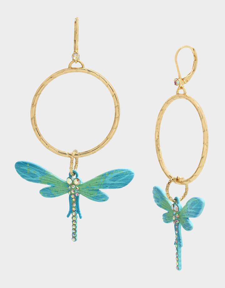 Betseyjohnson Exotic Floral Dragonfly Hoops Blue