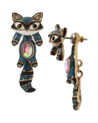 Steve Madden Mini Critters Raccoon Earrings Blue