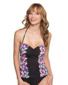 Steve Madden Ballerina Rose Molded Bra Tankini Top Black Multi