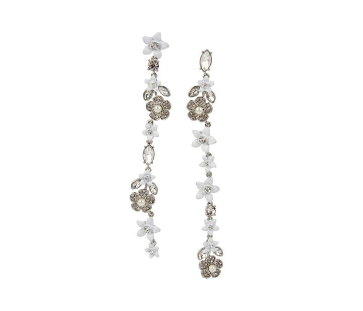 Betseyjohnson Blue Kitsch Flower Linear Earrings Crystal